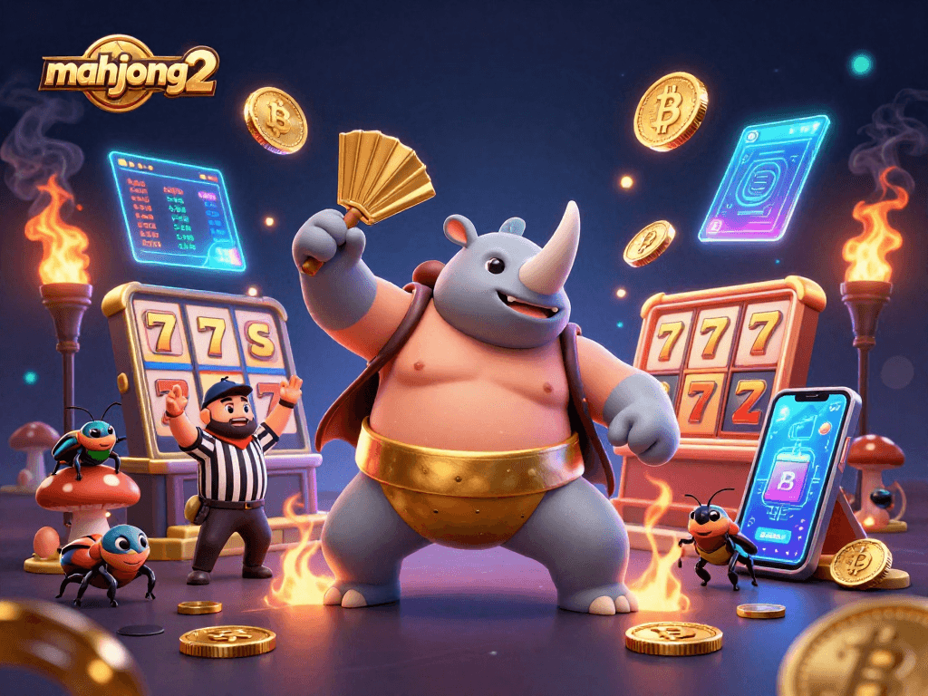 Experience mahjong 2 with an exciting scene of colorful characters, coins, and gambling elements in action!