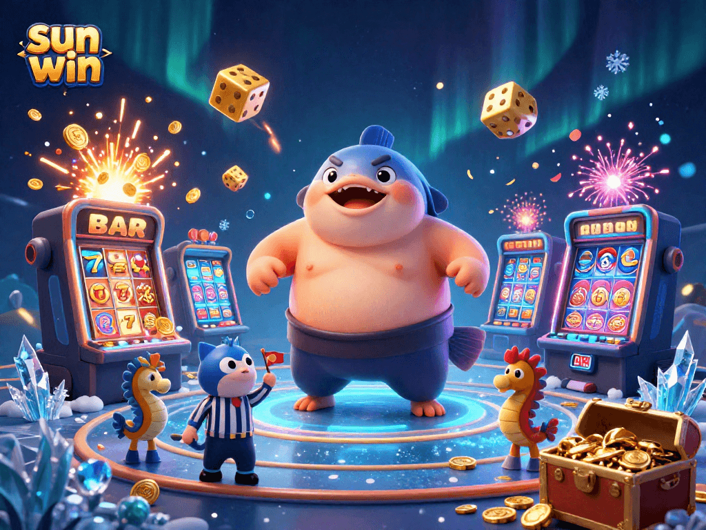 Spin to win with sun win in a vibrant underwater casino adventure featuring a fugu and treasure!