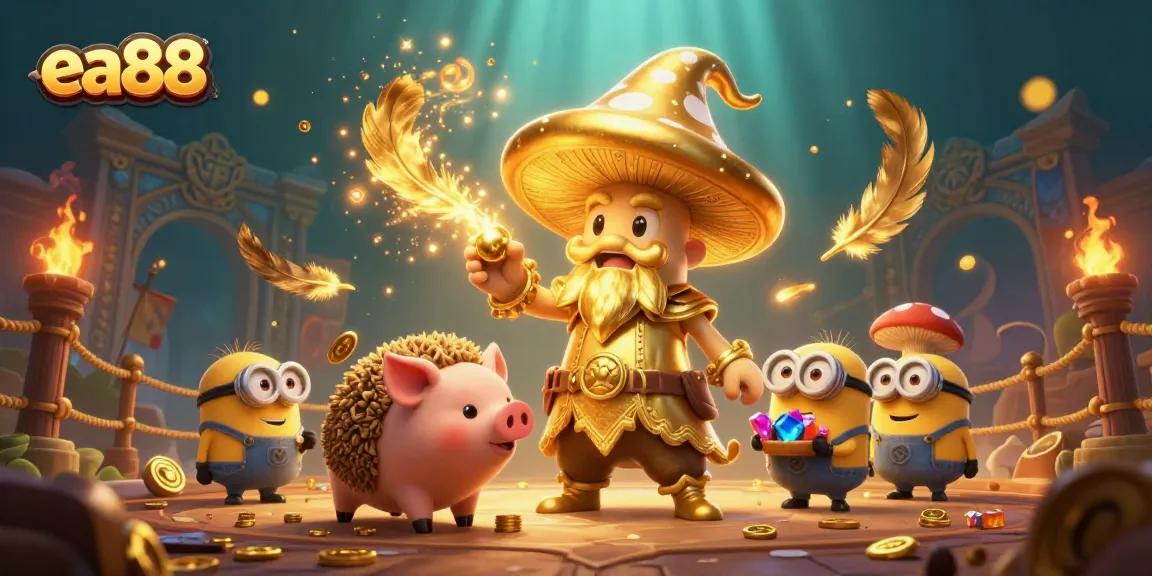 ea88 offers an exciting underwater treasure hunt scene with golden magical creatures amid a stunning casino backdrop.