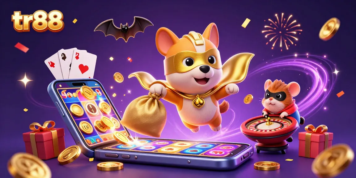 Engage in thrilling casino adventures with tr88's superhero dog and rich gaming elements.