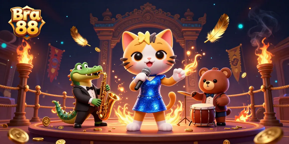 Experience excitement with Bra 88 in a vibrant 3D casino scene featuring jazz and betting elements.