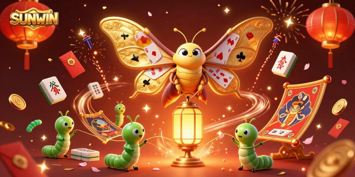 SUNWIN showcases an enchanting scene with a golden moth and festive elements, perfect for gamblers.