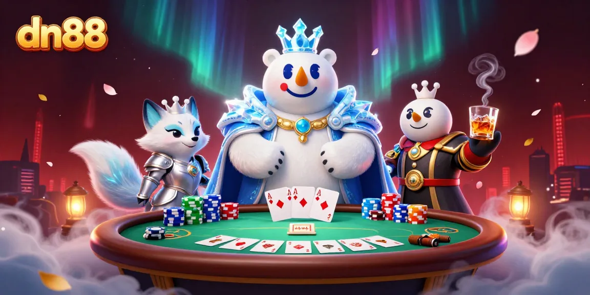 Experience thrilling poker action at dn88 with animated characters, vibrant colors, and rich casino elements.