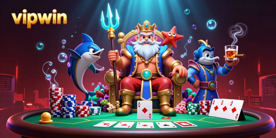 Experience thrilling casino action with vipwin featuring Neptune, samurai, and vibrant poker elements.