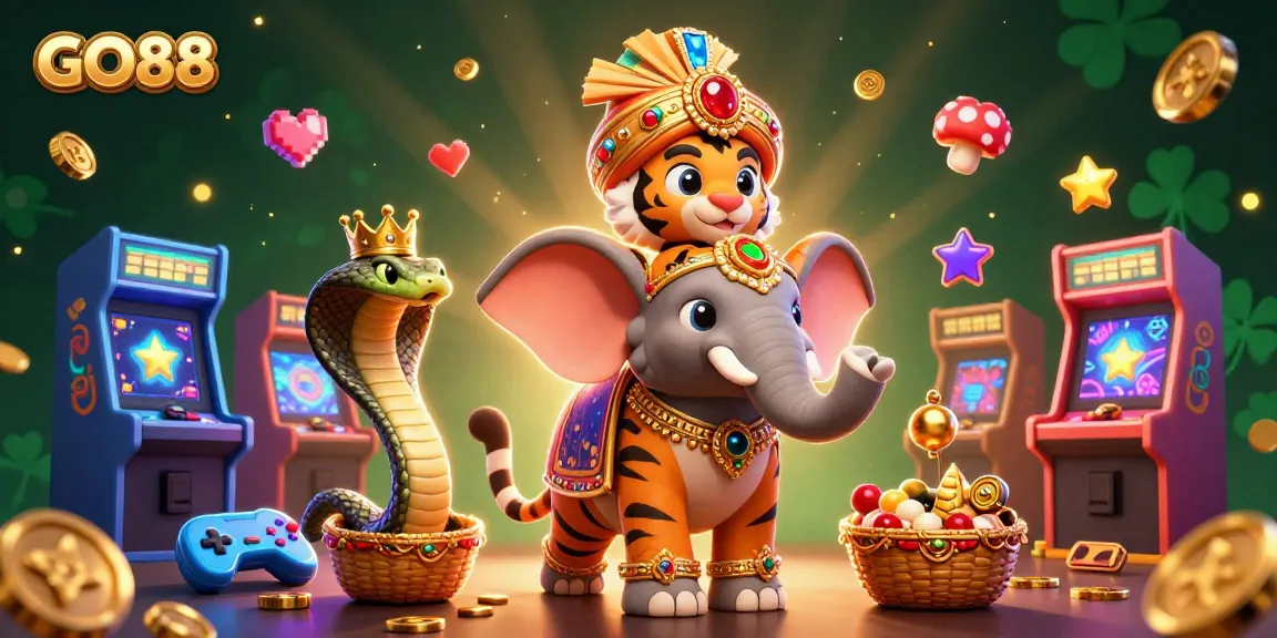 Experience the excitement of GO88 with a vibrant scene featuring a maharaja tiger and gaming elements.