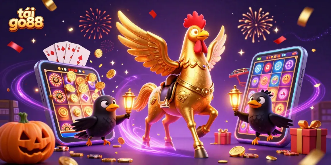 Experience the excitement of tải go88 with a golden rooster and vibrant casino elements.