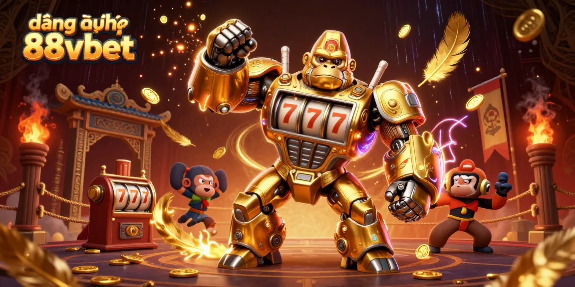 Experience excitement with đăng nhập 88vbet, as the golden gorilla mech and vibrant game elements create a dynamic casino atmosphere.
