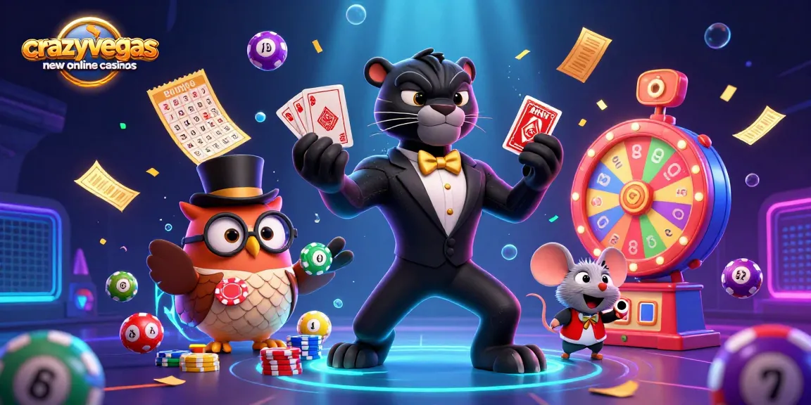 Engage with crazyvegas new online casinos through an immersive 3D illustration featuring lively casino characters.