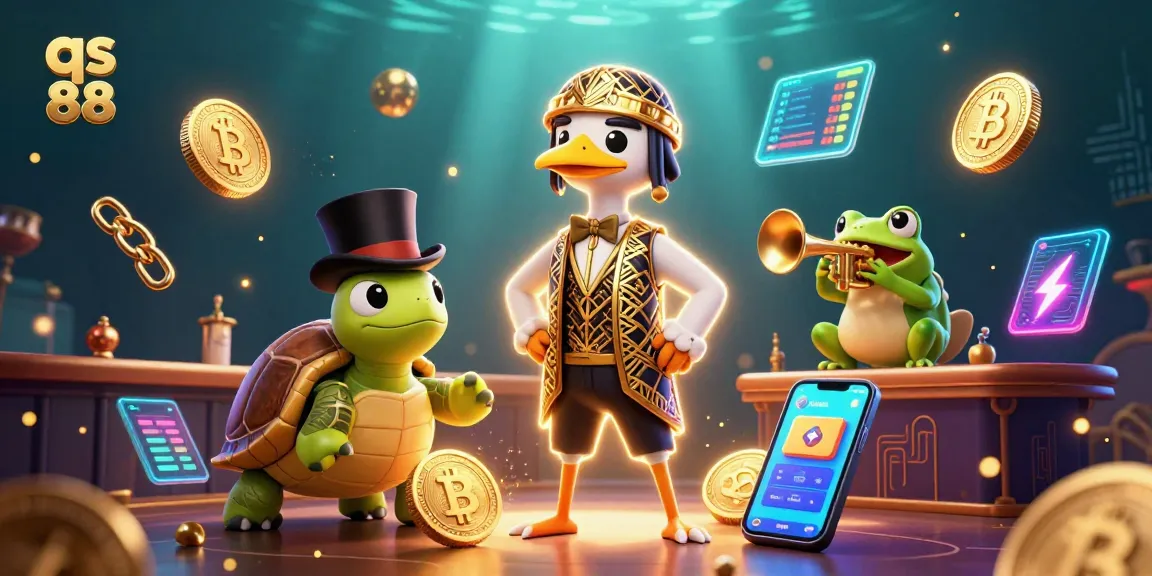 Engage in thrilling wins at qs 88 with vibrant 3D casino characters and crypto elements.